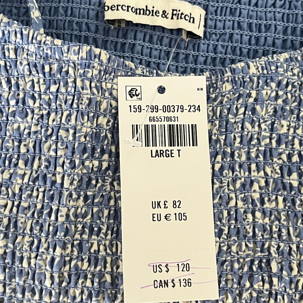 Abercrombie & Fitch Dip Blue Ditsy Floral Smocked Maxi Dress Cottagecore NWT LT - Picture 8 of 14